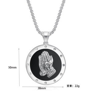 Hip Hop CZ Prier Bouddha Main Religieux Étanche Non Ternir En Acier Inoxydable Bijoux Pendentif Collier pour Hommes Femmes En Gros - Product Image 2