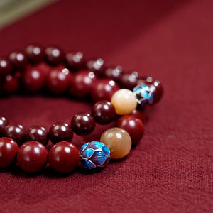 FUTUJI Cinnabar Buddhist <span class=keywords><strong>Mala</strong></span> سوار مع حبة حجر الشمس لتخفيف القلق حظ جيد سوار رفيع - Product Image 3