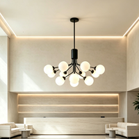 Lustre LED G9 en verre et fer noir de style nordique moderne, luminaire suspendu rond pour salon, salle à manger