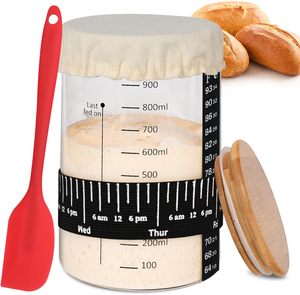 Kit de démarrage de levain 730 ml avec bande de marquage de date, thermomètre, grattoir pour pot à levain et housse en tissu cousue - Product Image 1
