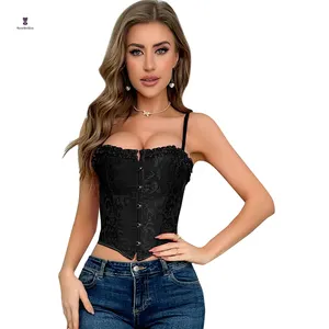 Black Open Bust Women Satin Boned Overbust jacquard Corset Solid Bustier Gothic Vintage Strap Dress top