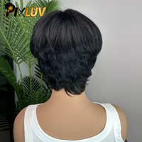 Wig Pixie Pendek Grosir Warna 1b, Wig Potongan Bowl, Vendor Rambut Asli untuk Wanita Kulit Hitam, Rambut Brasil Tanpa Lem