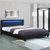 Willsoon modernes Doppelbett schwarzes Lederaufbewahrungsbett mit LED auf dem Kopfteil weicher Polsterpaneel-Stil für den heimgebrauch