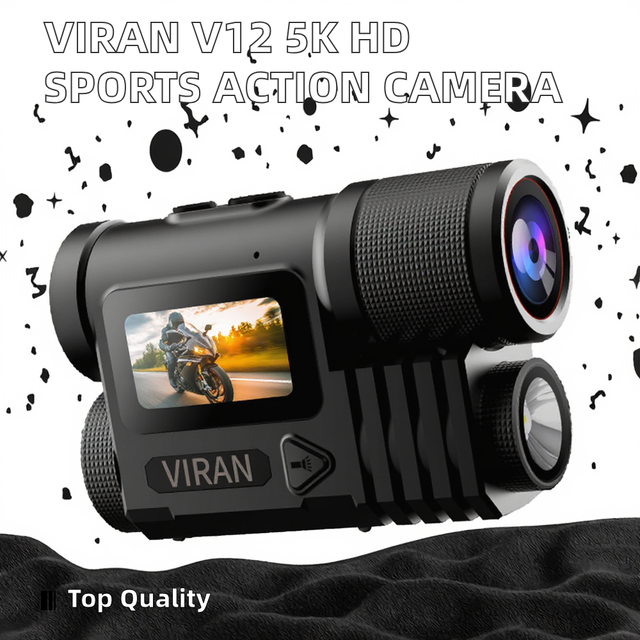 VIRAN V12 2026 Premium Sports Action Camera 5K HD Waterproof IP67 Helmet Action Camera for Motorbikes microSD Media CMOS Imaging