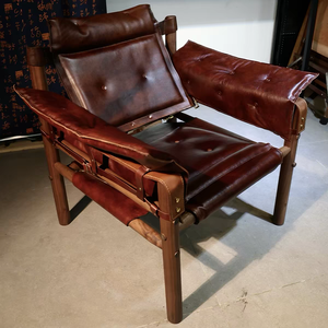 Sillón Individual de Caza Americano Vintage Extremo, Directo de Fábrica, en Cuero de Curtido Vegetal, Estilo Cigar Whiskey, OEM - Product Image 1