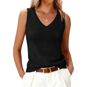 FOXA Womens V Neck Sleeveless Knit Tank Top <b>Wool</b> Blend Soft Slim Fit Business Casual Workwear Summer Outfit - Product Image 1