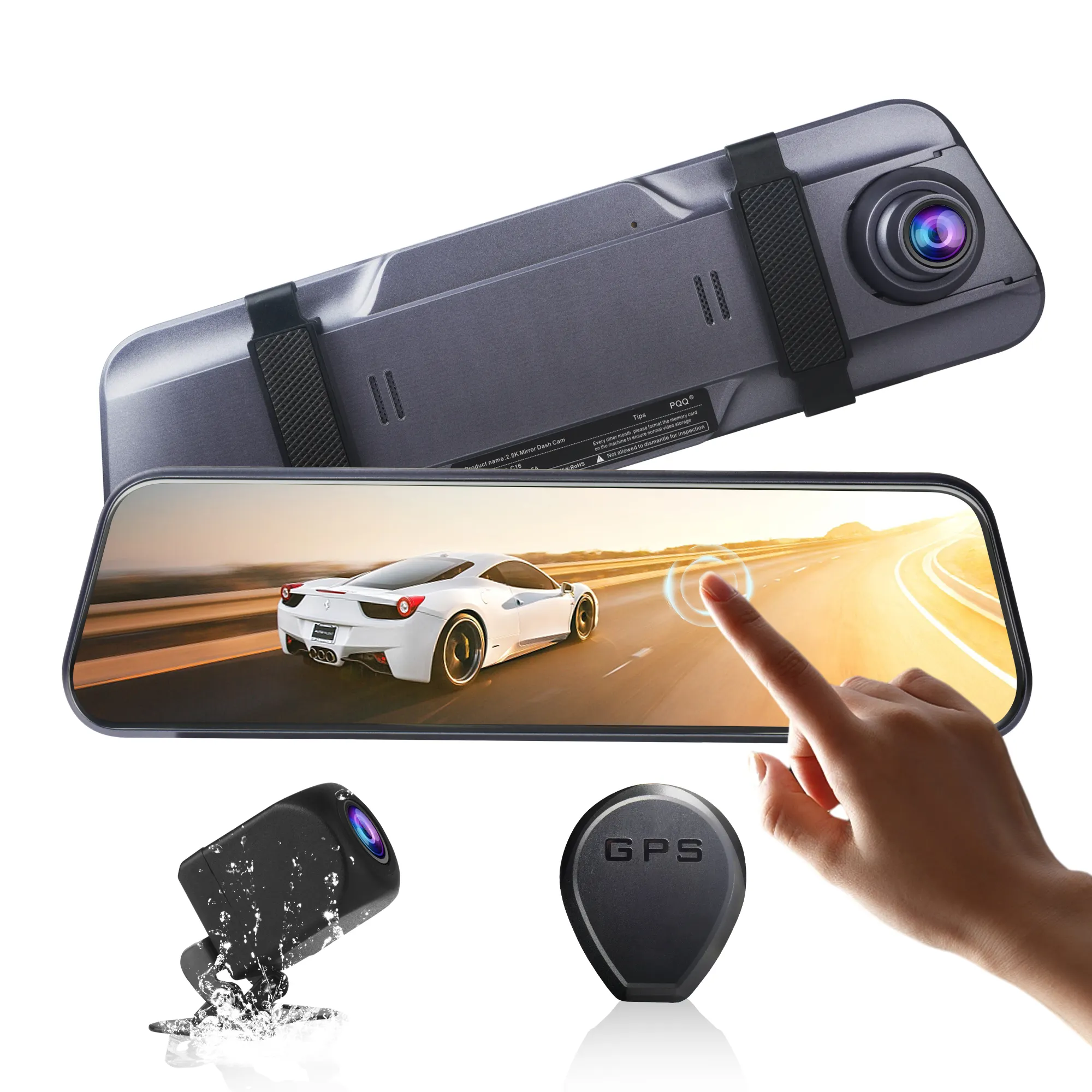 2K Gps Wifi Voor En Achter Dubbele Lens Spiegel Full Screen Touch Starlight Nachtzicht Auto Dash Dash Camera
