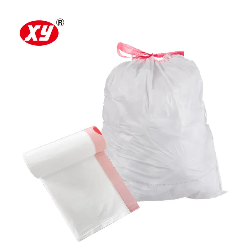 White Trash Bag Fold Custom Roll Manufacturers Plastic 13/30 Gallon Drawstring Garbage Bags