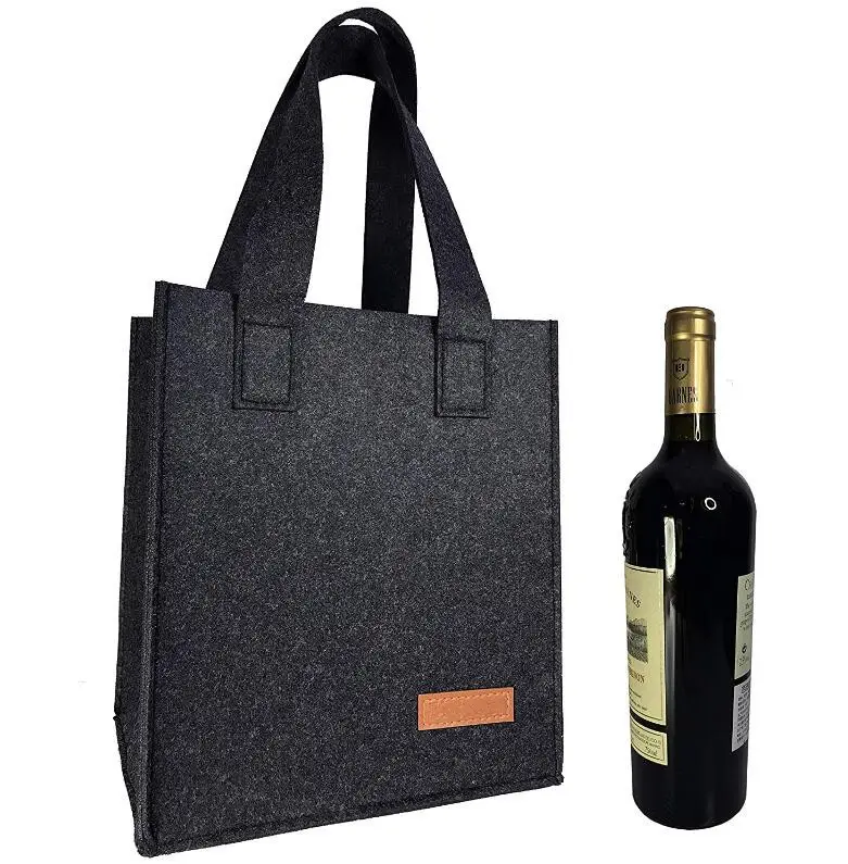 カスタムフェルトワインバッグ6ボトルワインキャリアトート旅行用再利用可能な食料品バッグ