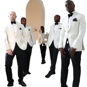White Wedding Tuxedos for Groomsmen 2 Piece Custom Slim fit Men Suits Set Jacket with Black Pants Best Man Fashion Clothes