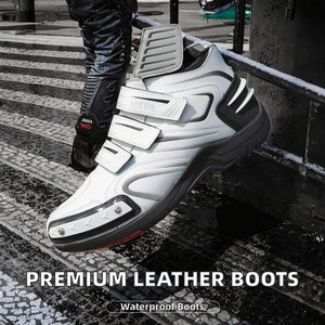 Bottes de moto de course en cuir véritable de haute qualité, imperméables, respirantes, mi-mollet, avec fermeture à boutons, tendance - Product Image 2