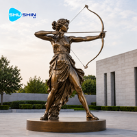 Grande statue de Diane Armente en acier inoxydable avec miroir bleu, déesse archer, sculpture de jardin extérieur, décoration paysagère en métal
