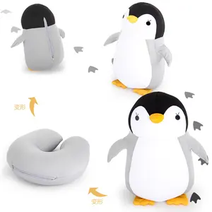 2 em 1 pinguim bonito dos desenhos animados U forma pescoço travesseiro microbead animal travesseiro para crianças crianças