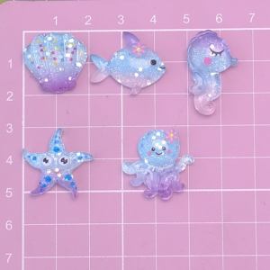 100 pièces Bling coquillage hippocampe dessin animé océan résine Cabochons pour téléphone coquille déco artisanat bijoux chapeaux pinces à cheveux accessoires - Product Image 6