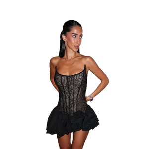 Corset bouffant sexy en dentelle pour femmes, solide, blanc, noir, épaules dénudées, corset en arête de poisson en satin, belle <span class=keywords><strong>robe</strong></span> <span class=keywords><strong>bustier</strong></span> en dentelle moi - Product Image 5