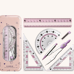 All'ingrosso scatola <span class=keywords><strong>della</strong></span> <span class=keywords><strong>bussola</strong></span> in metallo 8 pezzi Set di kit di cancelleria scuola Set di geometria matematica plastica disegno con righello - Product Image 2