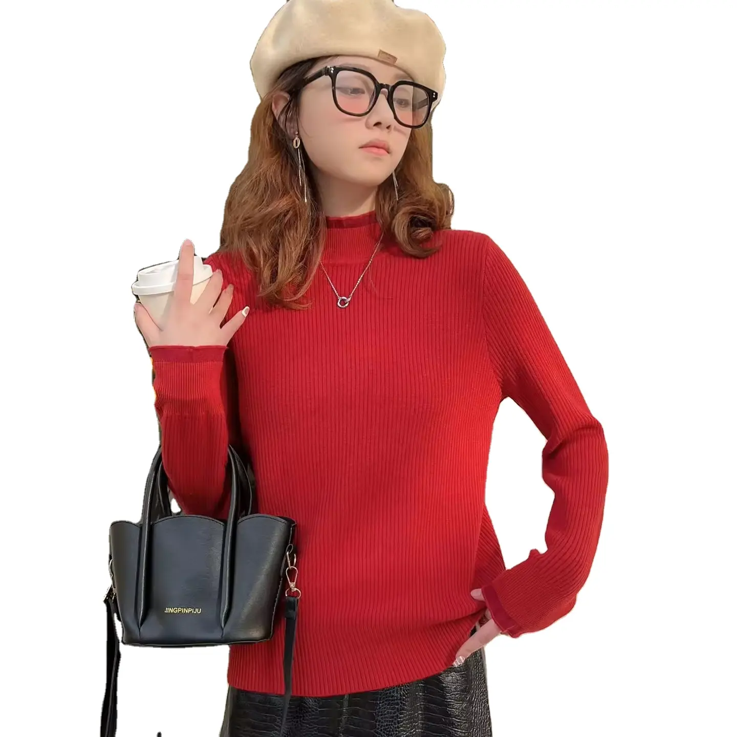 女性2023秋冬ニットセーター女性用綿100% ウールニット赤い色ママと娘の女の子レディース服