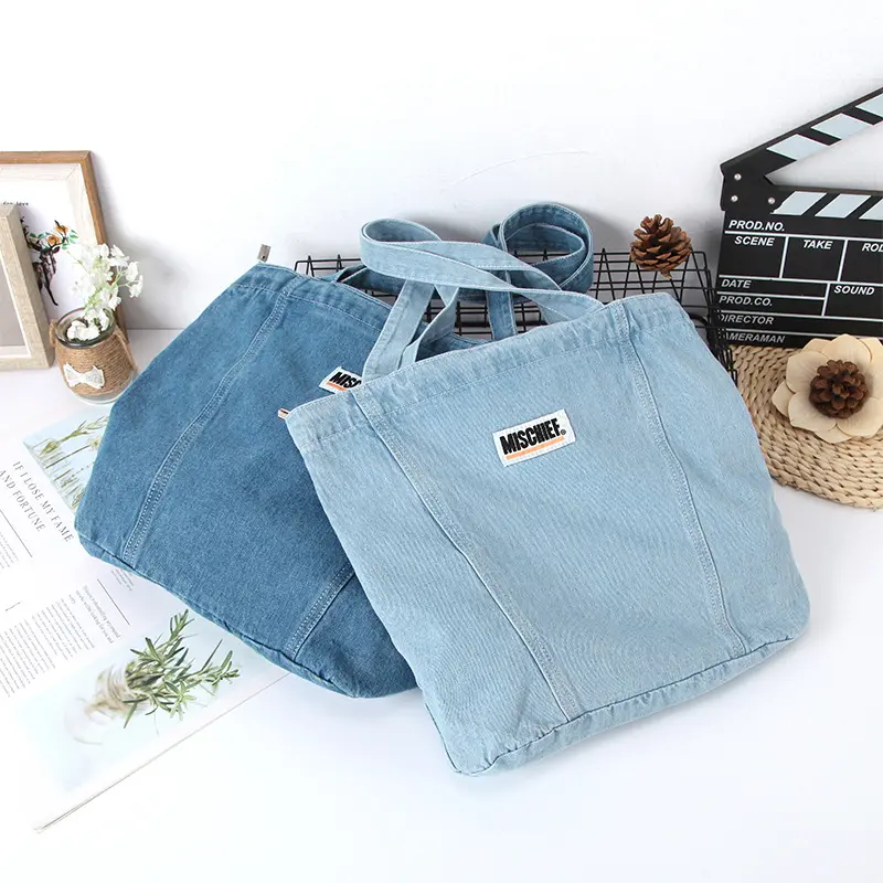 Denim mavi bir moda kadın çanta kadın el çantası Jean Tote çanta Denim özelleştirmek