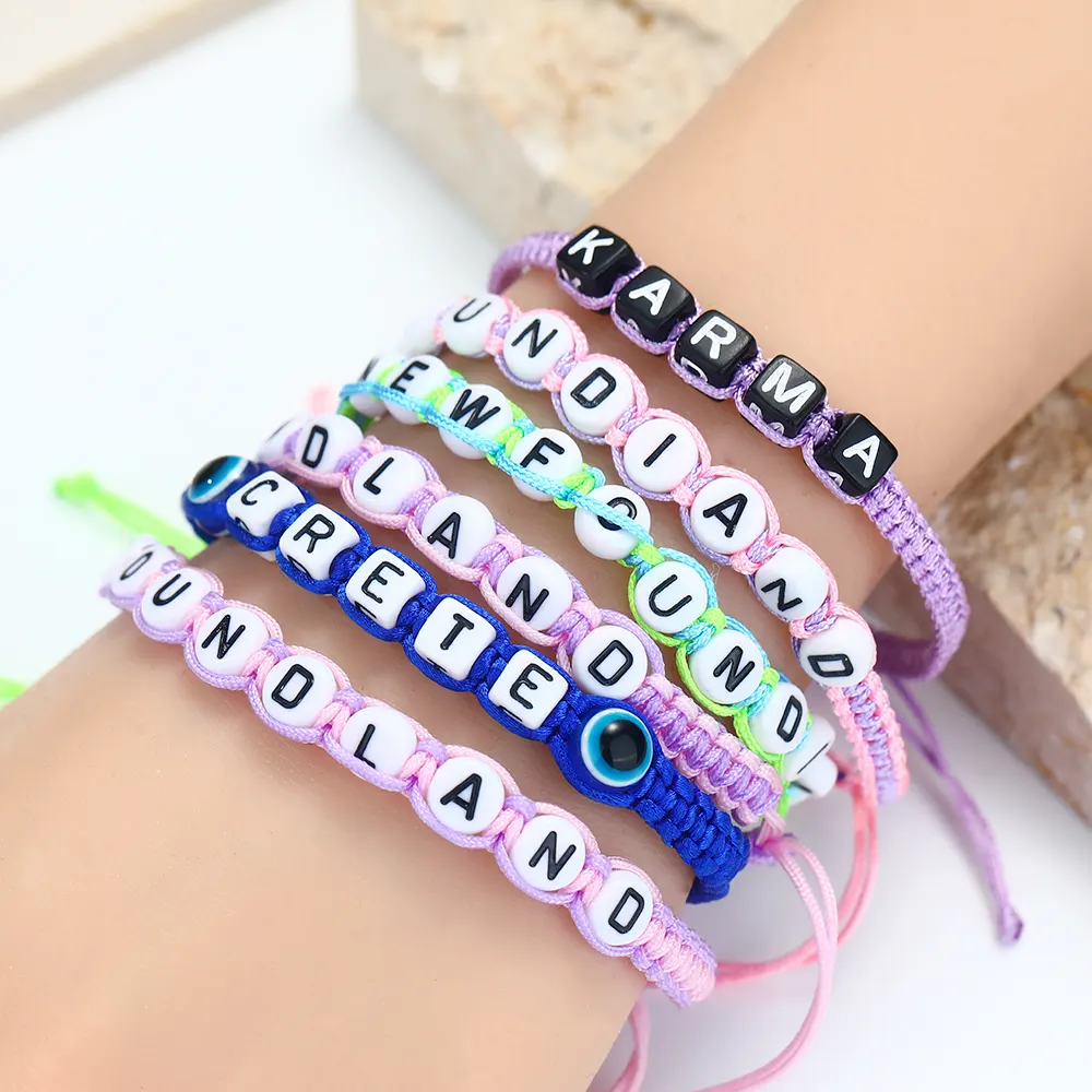 FY Jewelry Customized Love Flower Letter Resin Beads Bracelet Making Acrylic Bead Braided Adjustable bracelets For Girls Women