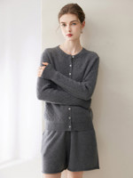 Kardigan Rajut Kasmir 100% Wanita Kerah Bulat Lengan Panjang Sweater Rajut Kardigan Kerah Tegak V-Neck Atasan Rajut Lembut