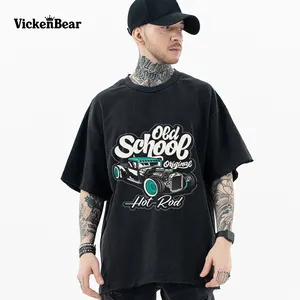 T-Shirt pencuci asam kaus grafis polos kustom kaus putih besar polos uniseks pabrikan khusus poliester