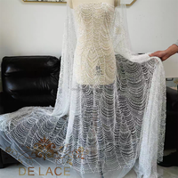 DELACE JZQ Robe de mariée de luxe en sequins, tissu en dentelle perlée de haute qualité, tulle perlé pour robe de soirée