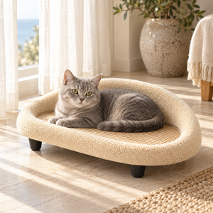 Rascador para Gatos Minimalista Moderno de Sisal Crema con Patas Elevadas, Tipo Sofá Cama, Venta al por Mayor - Product Image 3