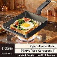 Wajan Penggorengan Titanium Jade Tamagoyaki Tebal dan Lebar, Alas Berlapis Non-fluorin 6L, Panci Dasar Datar, Tutup Panci, Cocok untuk Kompor Gas