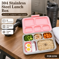 Boîte à lunch en acier inoxydable 304 à 5 compartiments, étanche et portable, pour adultes, adolescents et enfants, personnalisable OEM ODM