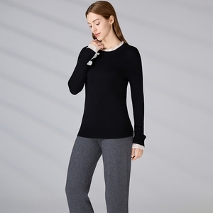 Pull en tricot à col rond pour femme, coupe ajustée, avec empiècements en dentelle, style décontracté hiver, personnalisable OEM ODM - Product Image 6
