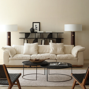 Sofá Esquinero de Lujo de 3 Plazas en Tela de Lino Crema, Madera Maciza, Estilo Moderno, Muebles de Hotel - Product Image 3