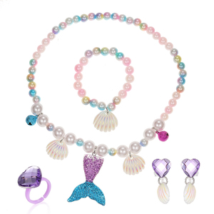Collana di Perle a Tema Sirena per Bambine, Set di Gioielli da Principessa in Cinque Pezzi (Acrilico/Resina/Lucite), Regalo per le Feste, Vendita all'Ingrosso - Product Image 1