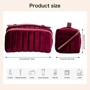 Koncai Pochette à Cosmétiques Élégante en Velours, Sac Coussin de Voyage, Organisateur de Maquillage, Trousse de Toilette à Fermeture Éclair - Product Image 3
