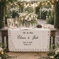 Chemin de table en lin brodé sur mesure, bannière de bienvenue pour mariage, nappe, panneau de mariage extérieur, décoration de table, décoration de photomaton