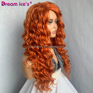 26inch dài màu cam tóc xoăn tóc giả với sóng nước nhiệt độ cao Dây nút <span class=keywords><strong>Net</strong></span> cho cosplay Châu Âu Hoa Kỳ phim hoạt hình màu - Product Image 5