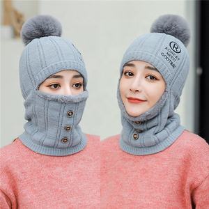 Style coré<span class=keywords><strong>en</strong></span> chaud nouvelles femmes hiver tricoté bonnets acrylique Simple chaud <span class=keywords><strong>Bonnet</strong></span> pompon <span class=keywords><strong>fourrure</strong></span> chapeaux avec boutons - Product Image 3