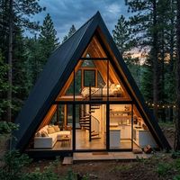 Cabane en bois moderne de type conteneur Airbnb, maison triangulaire en kit A-Frame, 2 chambres, structure en acier préfabriquée de luxe sur mesure, cuisine