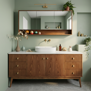 Teak Wood Modern Mid Century Solid Wood Bathroom Vanity <b>Cabinet</b> with Sink <b>Cabinet</b> Made in Indonesia - Product Image 3