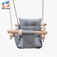 Siège de balançoire pour bébé en toile beige avec cadre en bois, oreilles d'ours mignonnes et cordes suspendues, chaise hamac confortable pour l'intérieur et l'extérieur W01D203