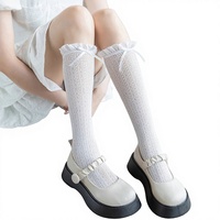 Chaussettes mi-mollet pour femmes en dentelle blanche à volants, tricotées en Spandex/Nylon, fines, respirantes, à séchage rapide, pour usage quotidien, style JK Lolita