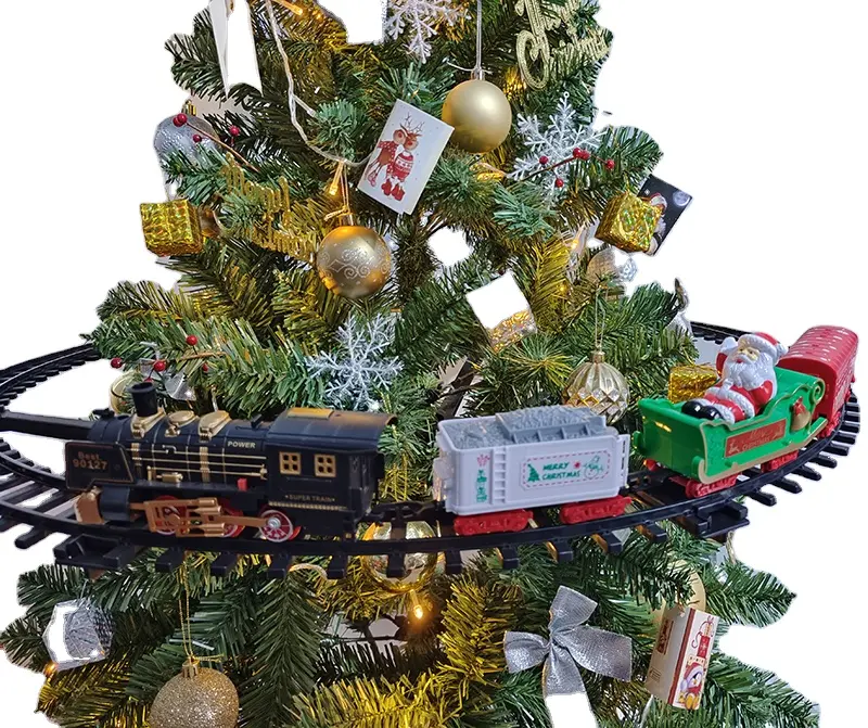 הטוב ביותר מתנת צעצוע חג המולד חשמלי רכבת צעצועי סט סביב עץ עם אור חג המולד שיר צלילי רכבת