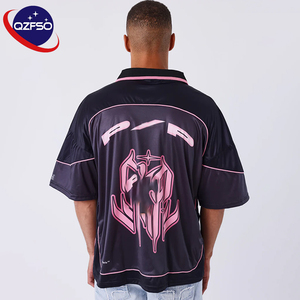 เสื้อยืดสไตล์ Blokecore แนวสตรีทแวร์ QZFSO แบบวินเทจ ทรงโอเวอร์ไซส์ ผ้าซาตินเนื้อมันวาว เสื้อฟุตบอลสไตล์เรโทร - Product Image 2