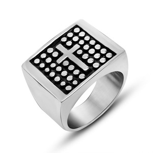 Retro Cross Pattern Wide <b>Ring</b> Men's <b>Titanium</b> Steel Jewelry SA258 - Product Image 5