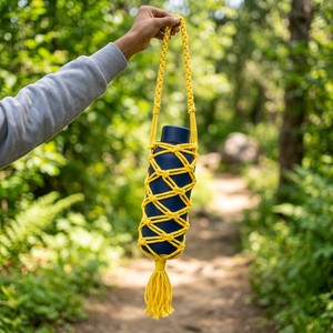 Porta Botellas de Agua de Macramé de Algodón Estilo Bohemio Amarillo, Bolsa Colgante de Cuerda Trenzada, Portavasos Hecho a Mano para Yoga, Viajes, Decoración del Hogar - Product Image 2