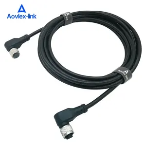 M12 Right Angled Circular Connector A Coded 12Pin Molding Socket M12 Waterproof Cable 12 Poles Female to Female Shield Cable