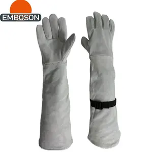 Guantes protectores de trabajo de puño largo de piel de vaca completa de alta calidad, guantes de soldadura resistentes a perforaciones resistentes al calor