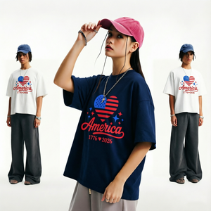 เสื้อยืดทรงบ็อกซี่ผ้าคอตตอนหนา 275 กรัม รุ่นใหม่สำหรับผู้ชาย ปี 2026 ออกแบบลายพิเศษสำหรับวันประกาศอิสรภาพสหรัฐอเมริกาครบรอบ 250 ปี - Product Image 2