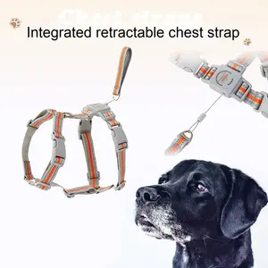ファッショナブルな反射ウェビングオールインワンオートロック引き防止制御ハイブリッド犬用ハーネス内蔵引き込み式リーシュ - Product Image 2