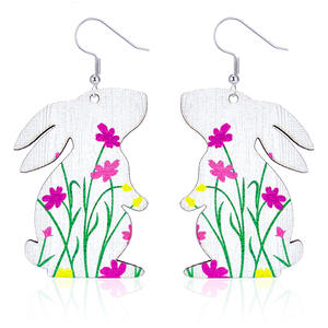 Pendientes de madera con diseño de conejo de Pascua, huevos, flores y animales adorables para mujer y niña, venta al por mayor, primavera 2026 - Product Image 1