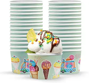 Logo personnalisé imprimé 3 4 5 8 12 16Oz tasse à glace jetable, bols à gelée de yaourt glacé avec couvercle et cuillère